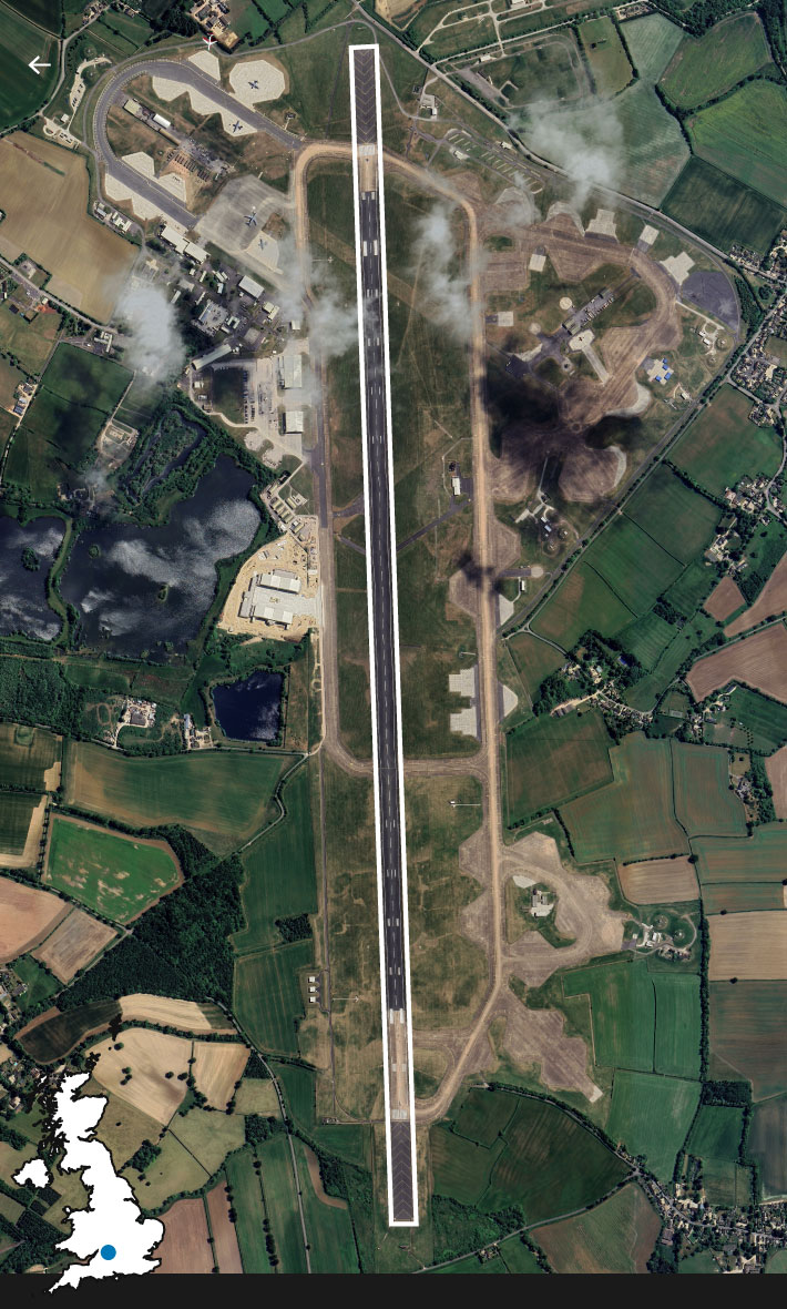 英国RAF Fairford基地跑道地理位置资料图,来源:卫报2026年4月专题,非本次搜查现场。|来源:The Guardian