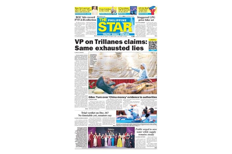 《菲律宾星报》头版曾报道中国资金与杜特尔特家族争议｜来源：The Philippine Star
