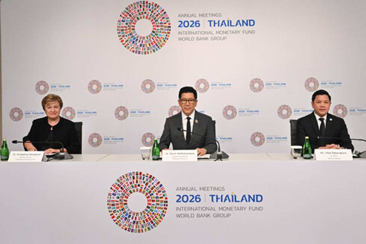 2026年IMF和世界银行曼谷年会筹备发布会资料照片（摄于3月，并非10月现场）。来源：ANTARA